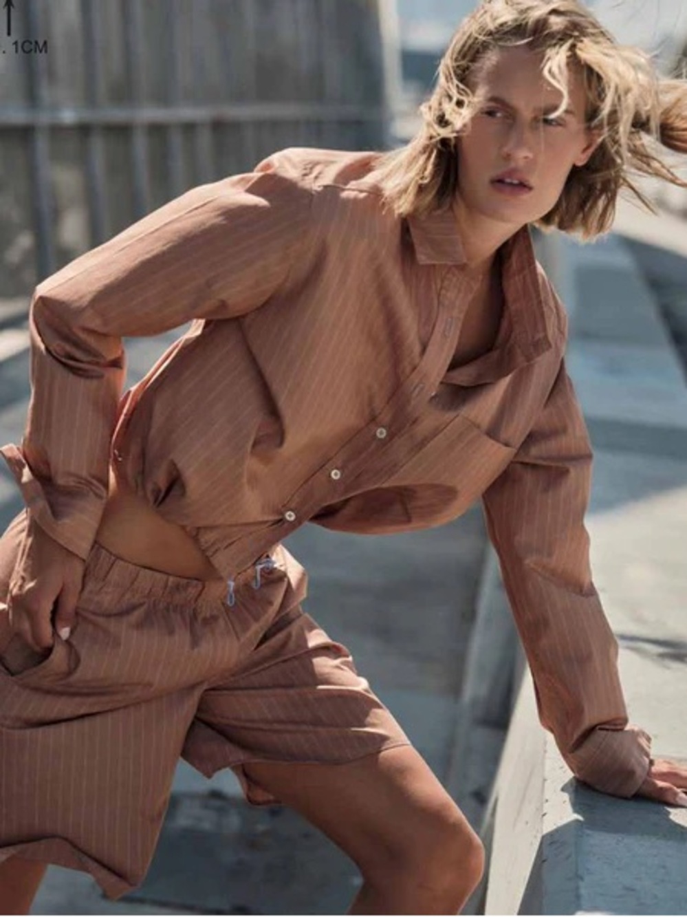 Cissa Brown Pinstripe Cropped Button-Down Shirt - Sz M - Picture 8 of 8
